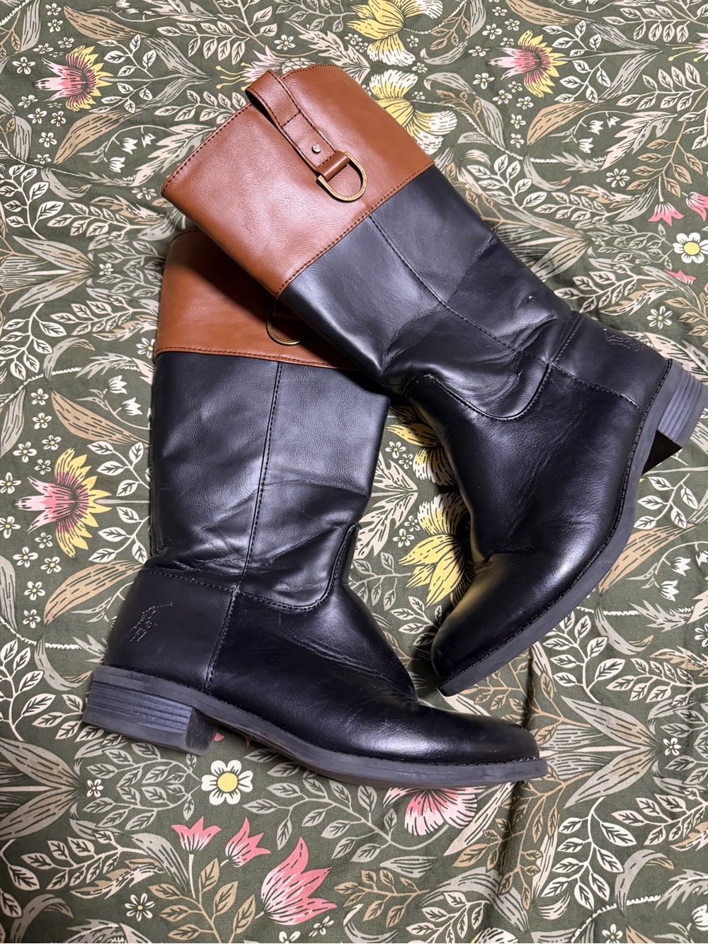 Polo by Ralph Lauren Black and Brown Two-Tone Riding Boots